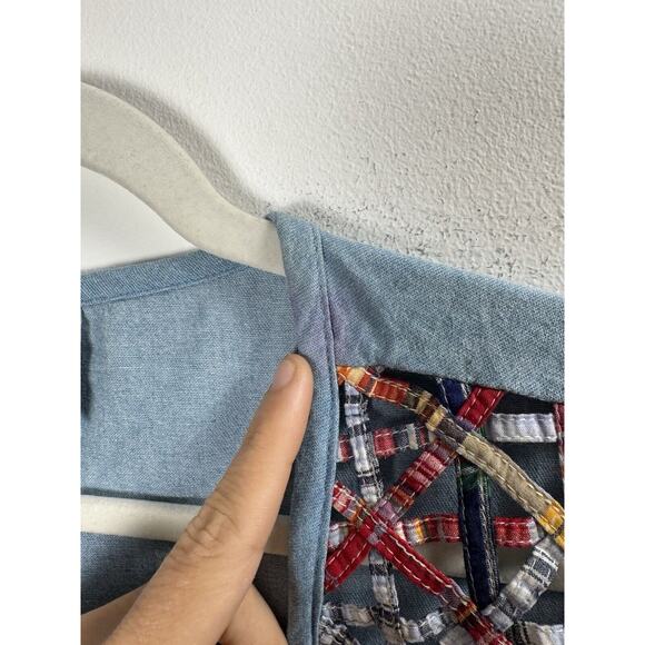 Cascade Blues Patchwork Woven Vest 90's Teachercore Crafty Unique Grannycore 2X - Picture 6 of 7